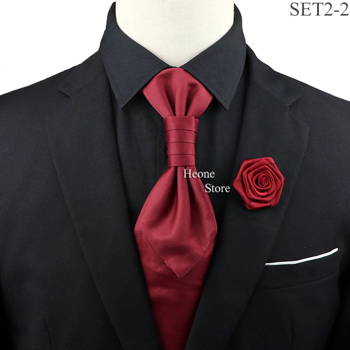 New Men's Premium Paisley Tie Brooch Set Red Black Blue Ajustable Neck Tie Luxury Classic Suit Tuxedo Groom Wedding Accessories