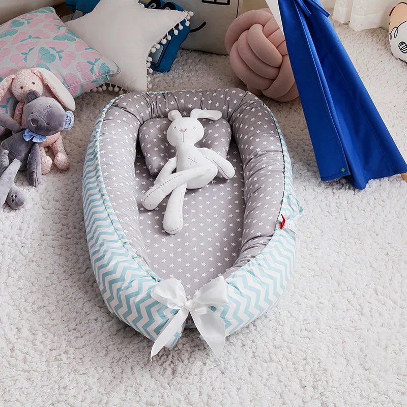 85*50cm Baby Nest Bed with Pillow Portable Crib Travel Bed Infant Toddler Cotton Cradle for Newborn Baby Bed Bassinet Bumper