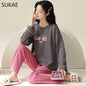 SUKAE M-5XL Big Size Women Pajama Set Autumn Winter New Cotton Long Sleeves Woman Sleepwear Casual Girl Pijama Cartoon Nightwear