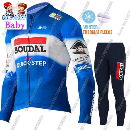 Kids Soudal Quick Step 2025 Cycling Jersey Winter Set World Champion Boys Girl Cycling Clothing Bike Thermal Jacket Suit Maillot