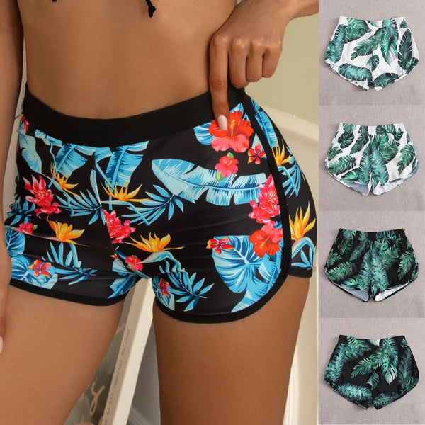 Women High Waist Bikini Lace Up Swim Briefs Beach Shorts Running Swim Bikini Bottom Tropical Print Swim Tankini Shorts