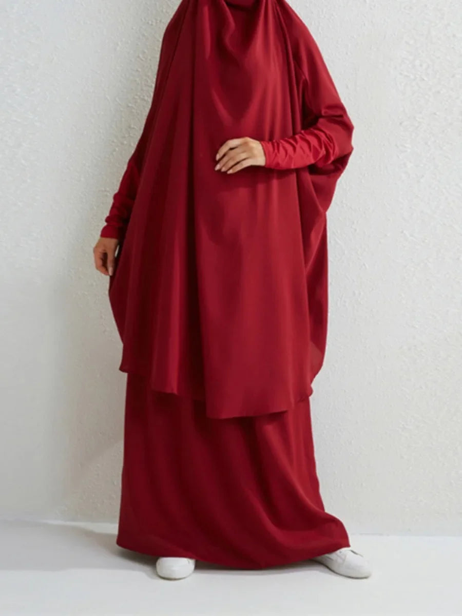 Women Eid Muslim Sets Long Khimar & Skirt Ramadan Morocco Prayer Two Pieces Arab Dubai Kaftan Musulman Ensemble Abayas Long Robe