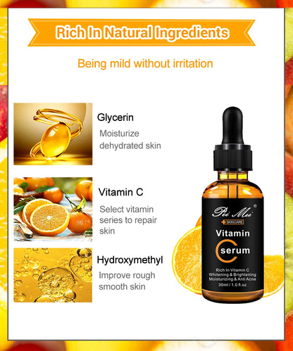 Skincare Products Vitamin C Facial Serum Brighten Skin Lighten Spots Hyaluronic Acid Face Essence Skin Care Products 30ml