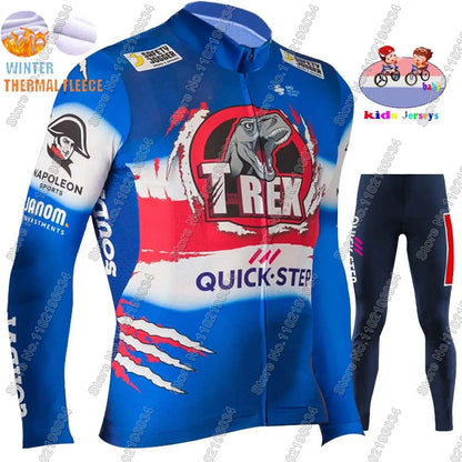 Kids Soudal Quick Step 2025 Cycling Jersey Winter Set World Champion Boys Girl Cycling Clothing Bike Thermal Jacket Suit Maillot