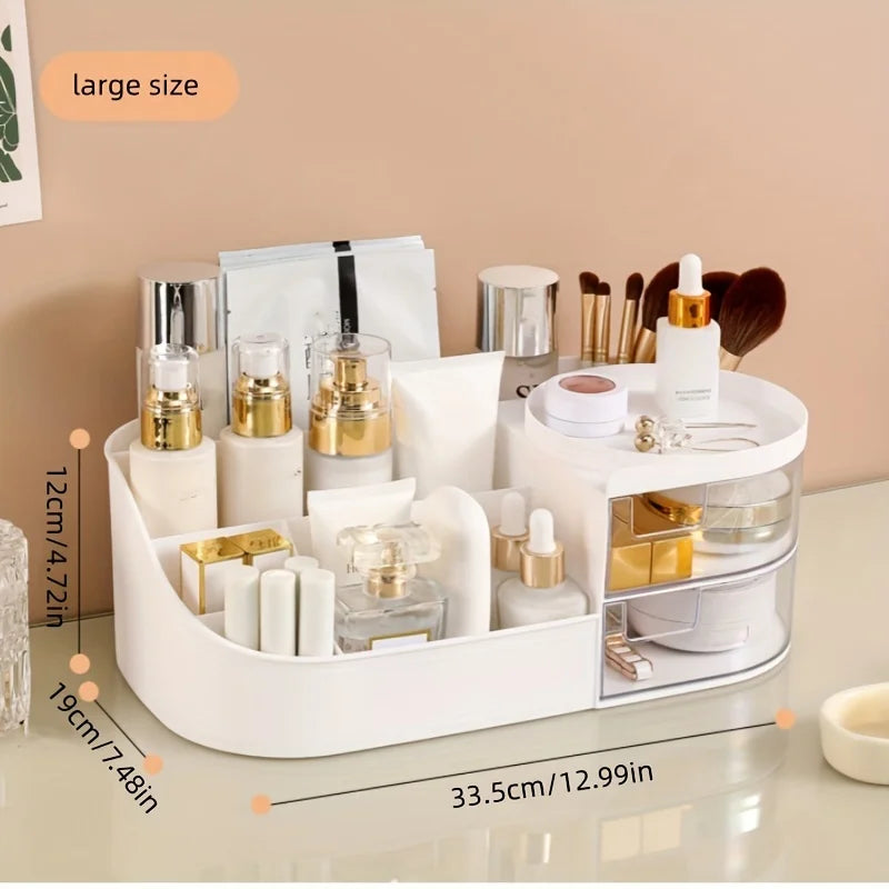 Large Capacity Cosmetic Storage Box with Clear Drawer - Multi-functional Makeup Organizer for Dressing Table Skincare Products