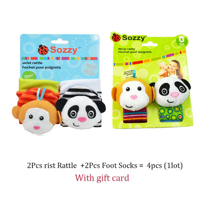 Baby Rattles Socks Toys 0 12 Months Newborn Infant Cartoon Plush Socks Wrist Strap Foot Finder and Wrist Rattles Toys for Babies