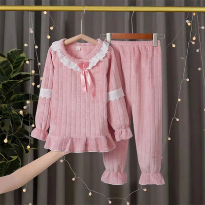 New Winter Children Pajamas Girls Princess Loungewear Coral Fleece Kids Pijamas Warm Flannel Sleepwear Homewear teen Pyjama Set