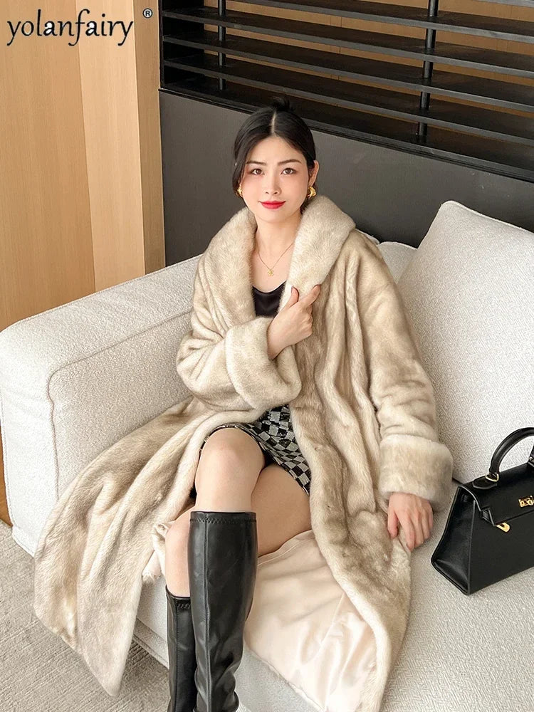 New Real Fur Coat Women's Mink Fur Jacket Purple Label Velvet Grade Over Knee Long Fur Coats Female Winter Jackets