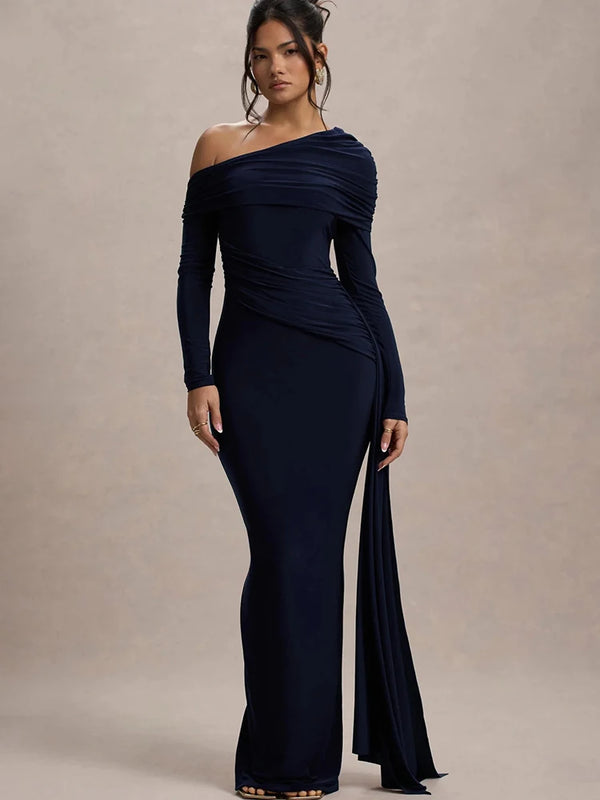 JULISSA MO Sexy One Shoulder Bandage Women Long Dress Black Long Sleeve Evening Dress Winter Skinny Elegant Party Clubwear 2024