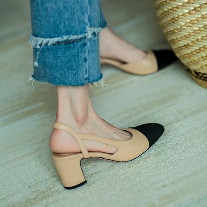 2025 Women Leather Sandals Office Women‘s Shoes Sandals Flat Bottom Slippers Thick Heel Chaussure Femme Zapatos Mujer Sandalias