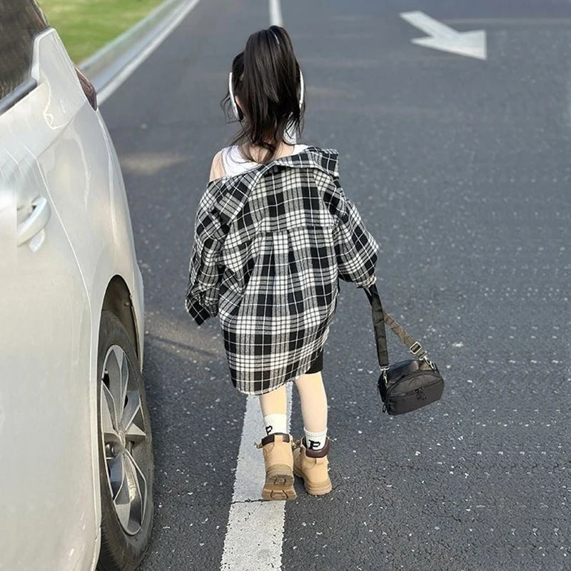 Plaid Shirts & Blouses For Girls Korean Children's Clothing 2025 Autumn Winter Cotton Baby Tops Children Kids Boys Wear 2 Years