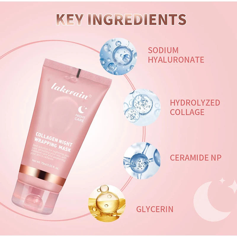 100g Pink Collagen Jelly Cream Peel-off Collagen Night Cream Mask Gentle Essence Shrinks Pores Moisturizes Brighten Serum Gel