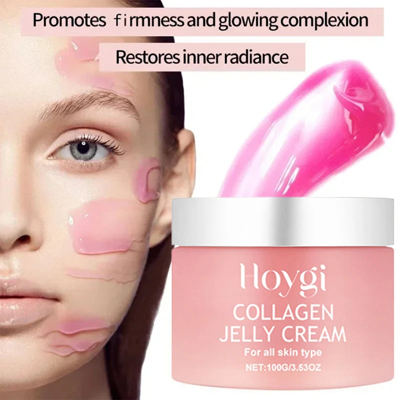 100g Pink Collagen Jelly Cream Peel-off Collagen Night Cream Mask Gentle Essence Shrinks Pores Moisturizes Brighten Serum Gel