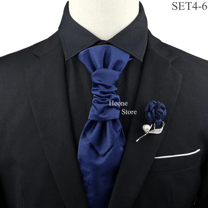 New Men's Premium Paisley Tie Brooch Set Red Black Blue Ajustable Neck Tie Luxury Classic Suit Tuxedo Groom Wedding Accessories