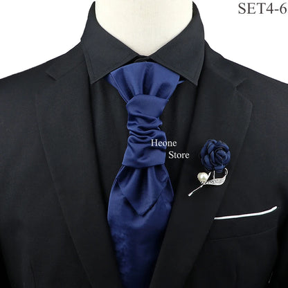 New Men's Premium Paisley Tie Brooch Set Red Black Blue Ajustable Neck Tie Luxury Classic Suit Tuxedo Groom Wedding Accessories