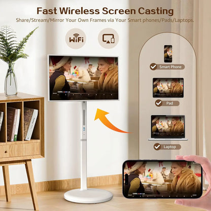 32 Portable TV screen 1080P Touch Screen Monitor on Wheels, Android OS 13 Built-in Battery, Detachable Camera HDMI