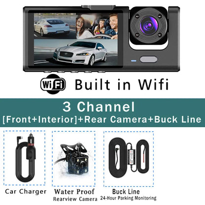 WiFi 3 Channel Mini Car DVR Three Way Dash Cam Inside Vehicle Camera DVRs Recorder FHD 1080P Video Dashcam Camcorder Black Box