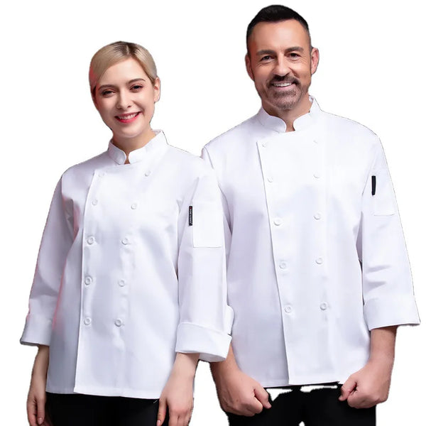 Long Sleeve Chef Coat for Big Men in White – Perfect Uniform for Kitchen Staff in Restaurants and Hotels