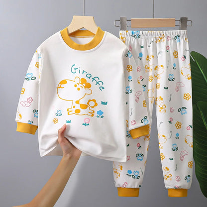 2025 New Kids Boys Girls Pajama Sets Cartoon Print Long Sleeve Cute T-Shirt Tops with Pants Toddler Baby Autumn Sleeping Clothes