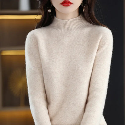 Autumn Winter Women Sweater Korean Fashion Warm Bottoming Shirts Half High Collar Basic Knitwear Solid Long Sleeve Pullovers