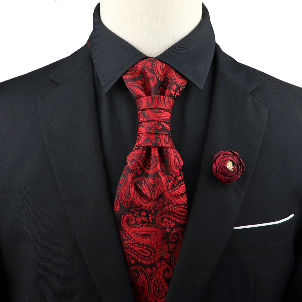 New Men's Premium Paisley Tie Brooch Set Red Black Blue Ajustable Neck Tie Luxury Classic Suit Tuxedo Groom Wedding Accessories