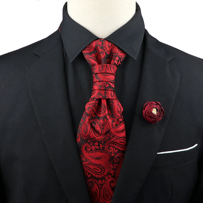 New Men's Premium Paisley Tie Brooch Set Red Black Blue Ajustable Neck Tie Luxury Classic Suit Tuxedo Groom Wedding Accessories