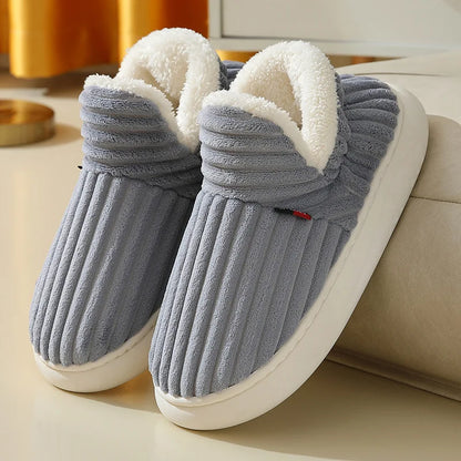 Bebealy Winter Men Shoes Winter Short Plush Men Slippers Outdoor Fur Non-slip House Shoes Casual Fuzzy Soft Cozy Men Shoes Women