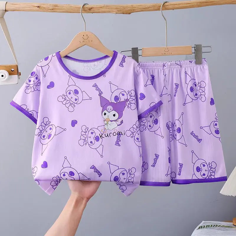 Children's Pajamas Spring And Summer Short Sleeved Shorts Loose And Thin Medium And Large Children's Home Clothing Set