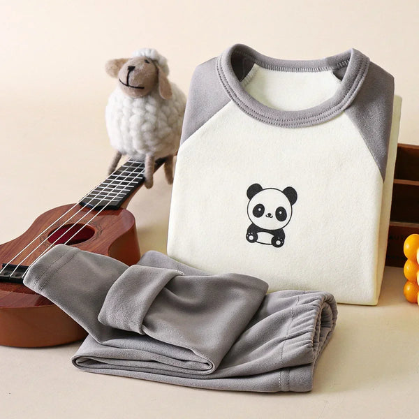 New Baby Boys Girls Warm Pajamas Kids Cute Cartoon Panda Long Sleeve T-Shirt Tops + Pants Pyjamas Autumn Underwear Clothing Sets