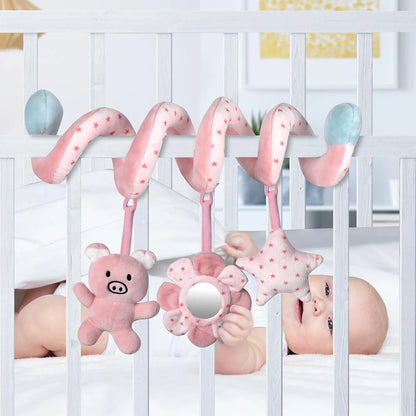 Car Seat Infant Baby Spiral Activity Hanging Toys Stroller Bar Crib Bassinet Mobile with Mirror BB Squeaker and Rattles