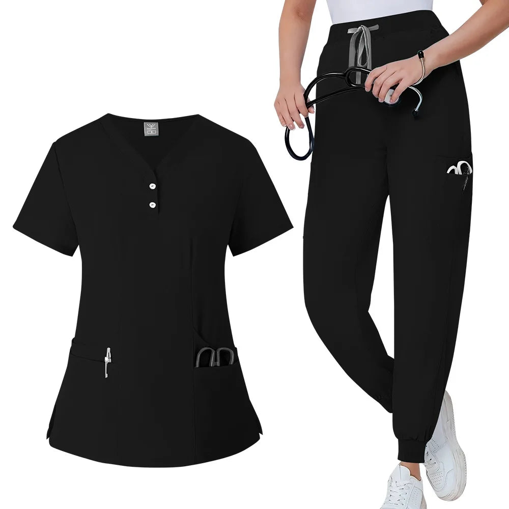 Women's Medical Frosted Pants with Mid Waist Elastic Wrinkle Resistant Slim Fit Pants Waist Drawstring Pocket Surgical Uniform