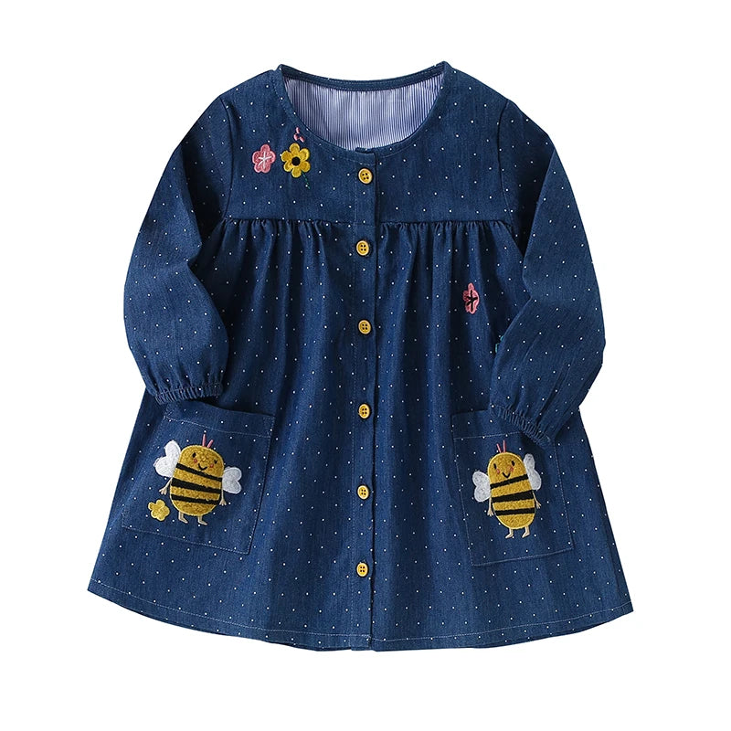 Little maven Kids Clothes Children's Clothing Baby Girls 2025 Autumn Cotton Long Sleeves Cartoon Rabbits Princess Denim Dresses