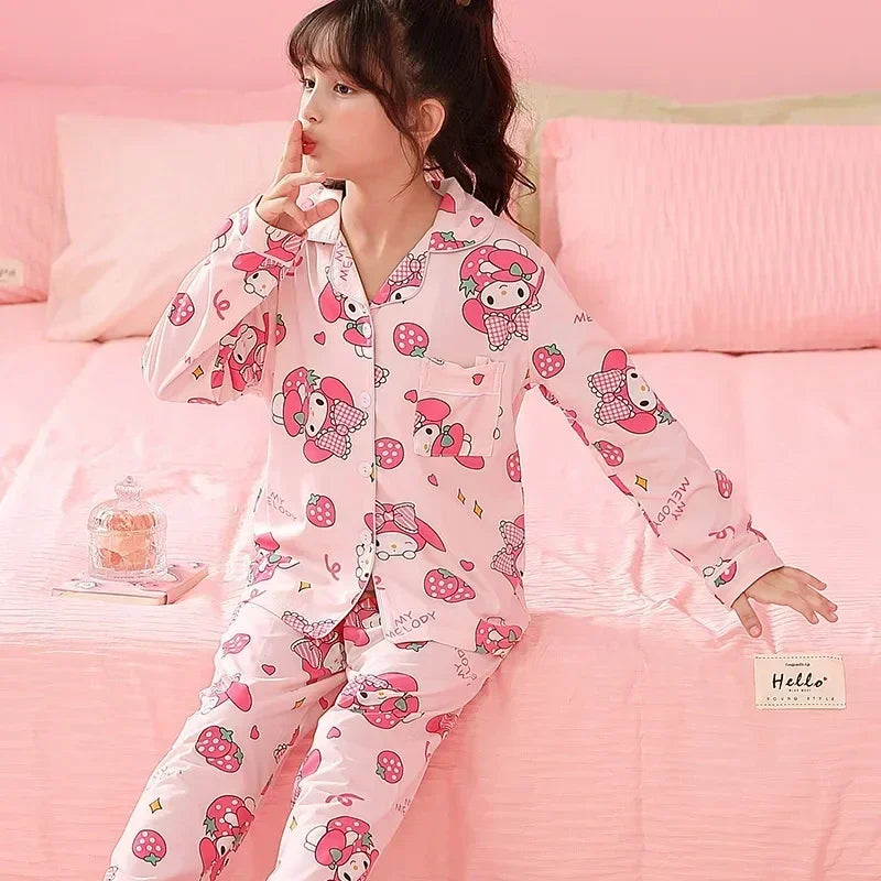 Miniso Autumn Winter Children's Pajamas Set 2025 Cute Anime Cartoon Kids Pijama Boy Girl Sleepwear Long-Sleeved Pants Loungewear