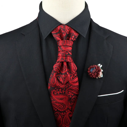 New Men's Premium Paisley Tie Brooch Set Red Black Blue Ajustable Neck Tie Luxury Classic Suit Tuxedo Groom Wedding Accessories