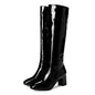 Autumn Winter Women‘s High Knee Boots Patent Leather Knee High Boots Women Waterproof White Red Black Party Fetish Shoes Lady