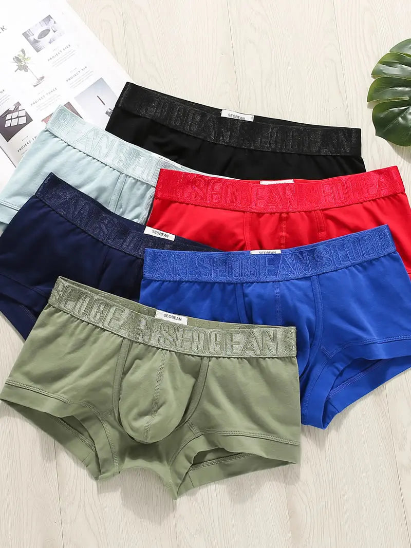 2pcs/lot SEOBEAN Men‘s Boxer underwear cotton skin-friendly breathable sports sports solid color tight low rise simple