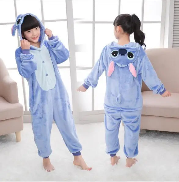 New Children Pajamas Winter Sleepwear Boys Onesies Girls Pyjama Set Cute Stitch Unicorn Skeleton Animal Kids Pijamas Jumpsuit