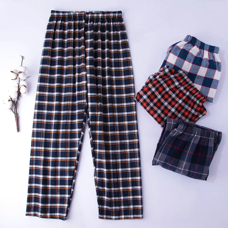 Men’s Cotton Plaid Pajama Long Sleeping Pants Male Casual Loose Trousers Loungewear Cozy Soft Breathable Sleep Bottoms Nightwear