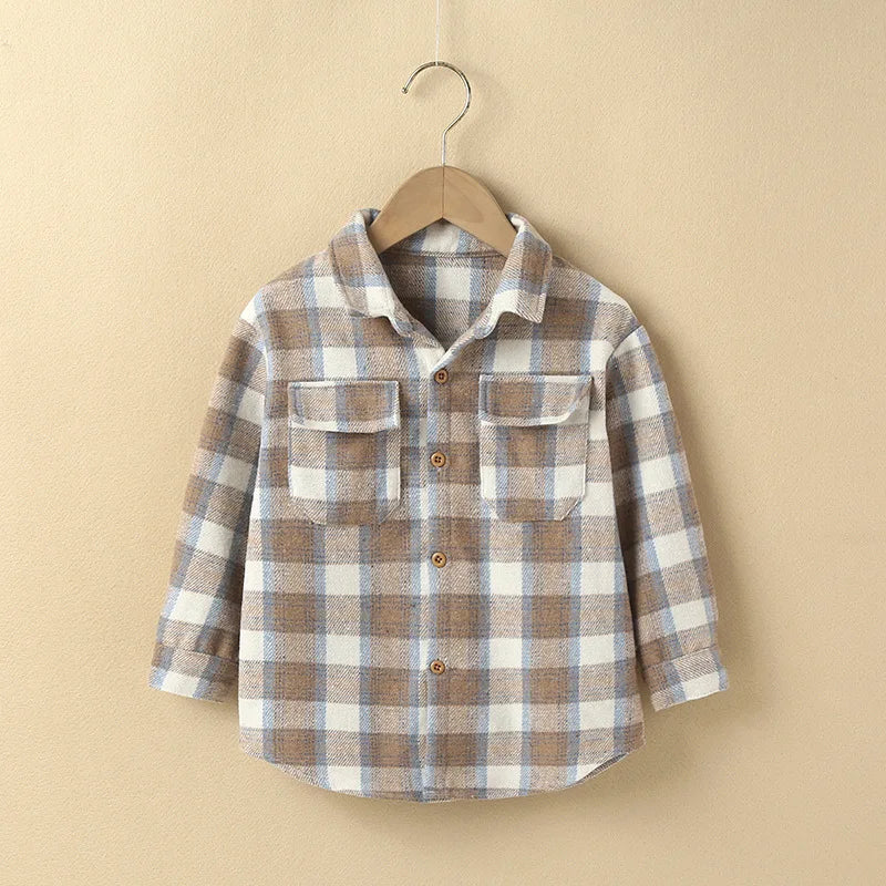 Fashion Baby Girl Boy Plaid Shirt Jacket Cotton Child Shirt Thick Wool Loose Outfit Winter Spring Fall Baby Casual Clothes 3-14Y