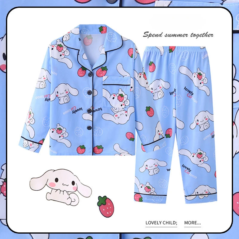 2025 Miniso Children Pajama Sets Autumn Winter Anime Long-Sleeved Pants Sleepwear Cartoon Pijamas Student Kids Homewear Clothing