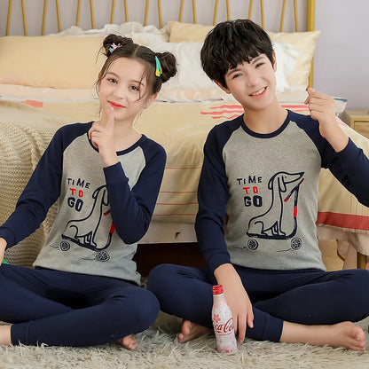 Teens Pijamas Long Sleeve Cotton Pyjamas Kids Clothes Sets Cartoon Big Boy Sleepwear Cute Pajamas For Girls 10 12 14 16 18 Years