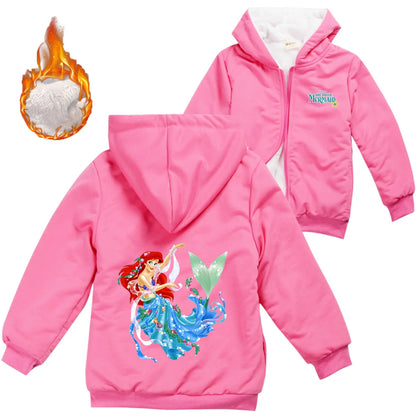 Winter Thick Boys Girls With Zipper Coats The Little Mermaid keep Warm Hoodies Jackets Children Casual Outerwear Sweatshirt