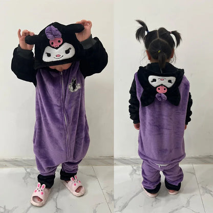 Kawaii Kuromi Blanket Sleepers Kids Cosplay Costume Sanrio Sleepwear Onesie Boys Girls Pijamas Winter Warm Children's Clothing