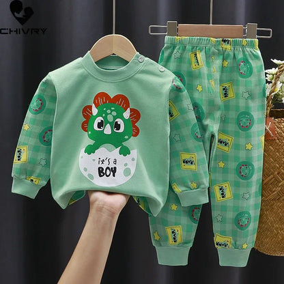 2025 New Kids Boys Girls Pajama Sets Cartoon Print Long Sleeve Cute T-Shirt Tops with Pants Toddler Baby Autumn Sleeping Clothes