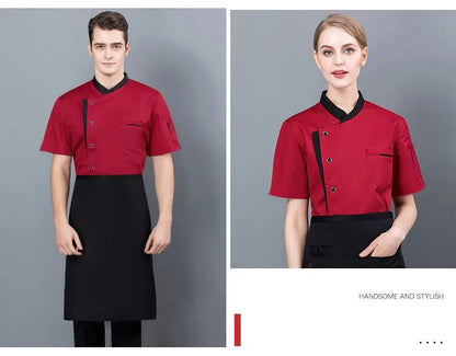 Summer Chef Uniform Kitchen Hotel Cafe Cooking Work Clothes Short Sleeve Shirt Catering Cook Jacket Tops for Man Women