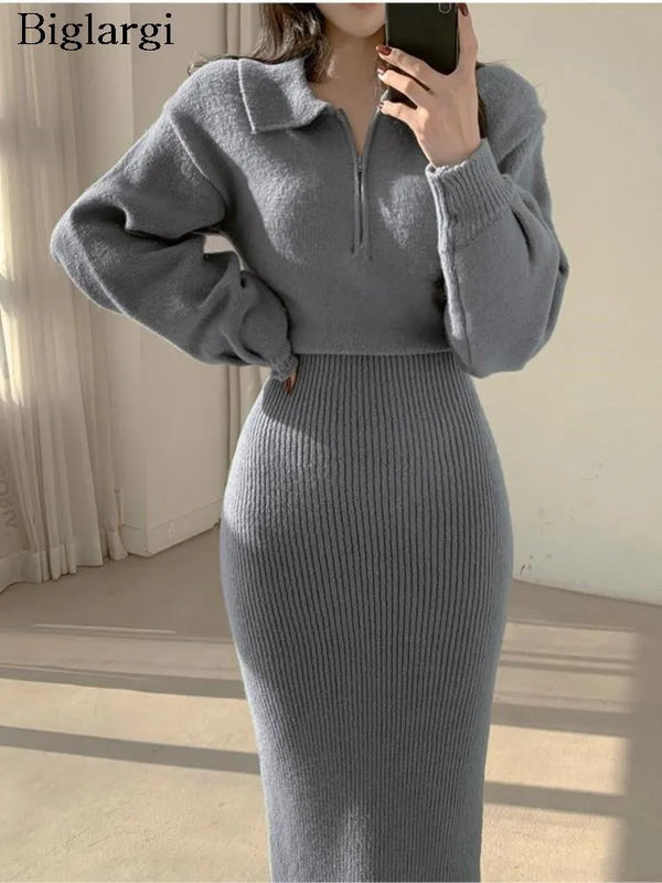 Autumn Winter Bodycon Sexy Sweater Dress Women Fashion Long Sleeve Ladies Dresses Korean Pullover Woman Midi Sweater Dress