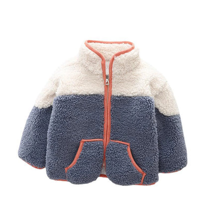 Autumn WInter Little Boys Jacket Fleece Stitching Coat Kid Plush Outdoor Jacket Casual Fashion Outerwear Boys Girls Warm Coat