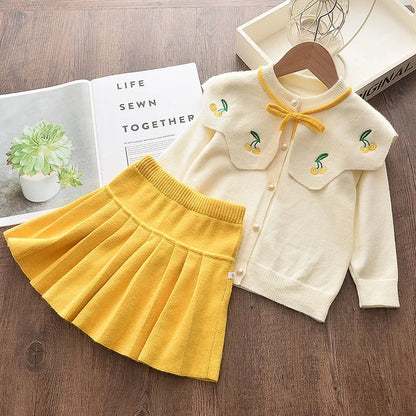 Bear Leader Baby Girl Clothes Set Sweet Outfits Autumn Winter Kids Girls Long Sleeve Knitted Embroidery Sweater + Skirt 2pcs Set