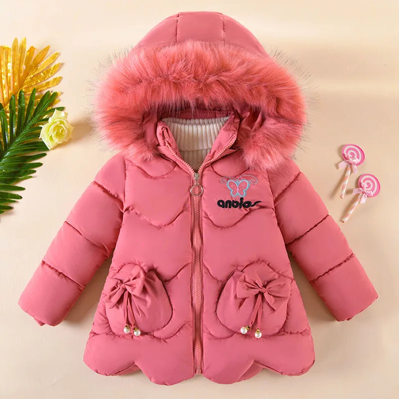 Children's winter coat Little girl cotton-padded jacket thickened fashion down  jacket girl's medium long super cute  jacket