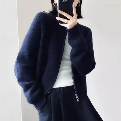 Autumn and Winter New Cashmere Sweater Women's Clothing 100% Merino Wool Round Neck Knitted Cardigan Fashion Korean Short Jacket